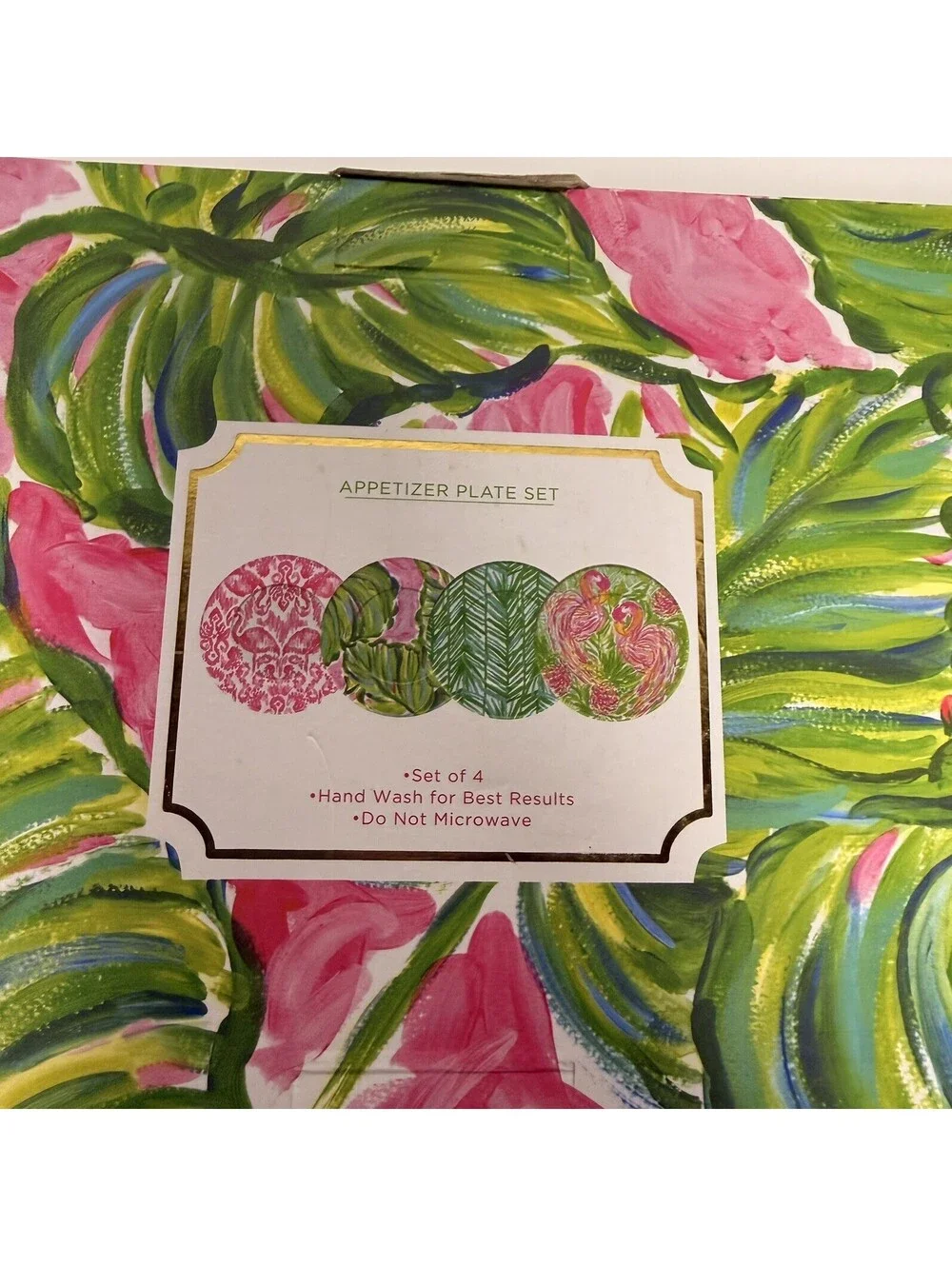 Lilly Pulitzer Set Of 4 Appetizer Plates Painted Palms Design New In Box